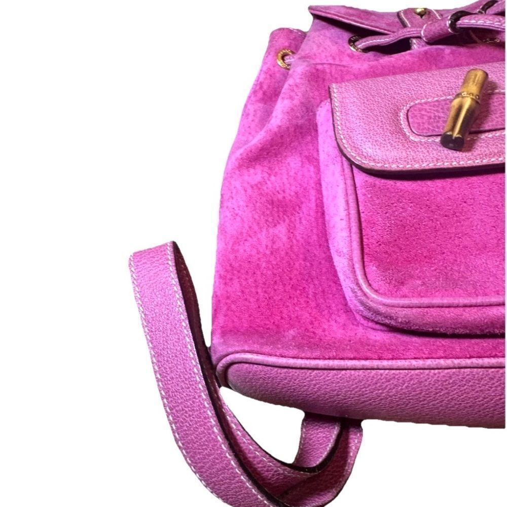 GUCCI Vintage Fuchsia Pink Suede Leather Mini Bamboo Backpack Napsack Auth - Picture 8 of 16